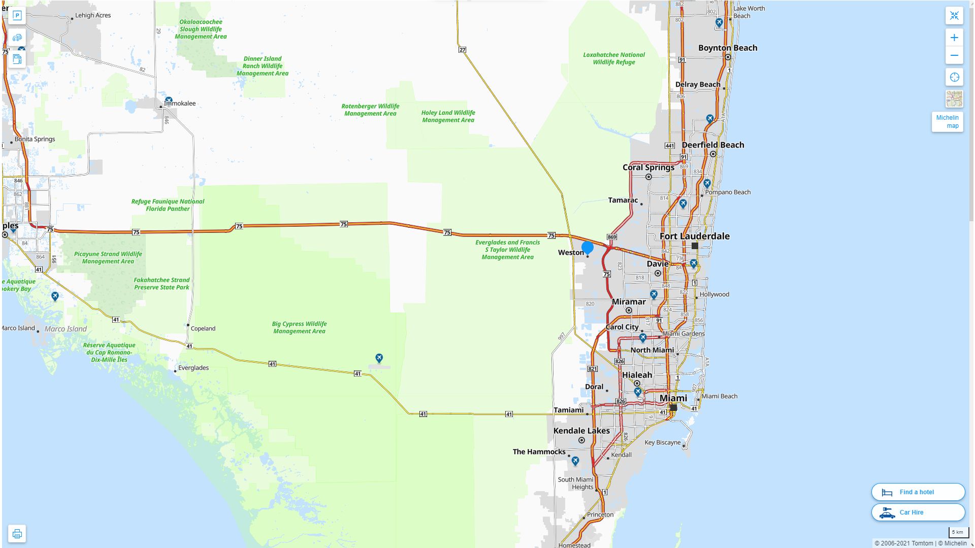 Weston Florida Highway and Road Map